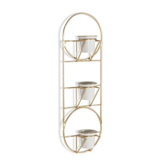 Gold And White Metal 10 Ounce Oval Wall Planter