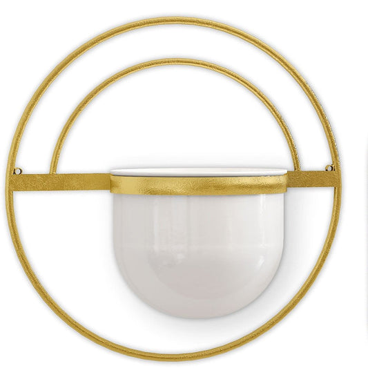 Set of Three Gold And White Metal 10 Ounce Wall Planters