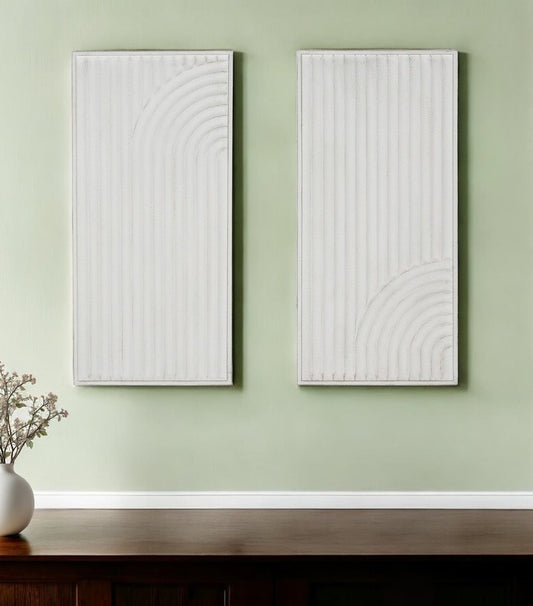 Set of Two White Metal Abstract Hanging Dimensional Sculptures