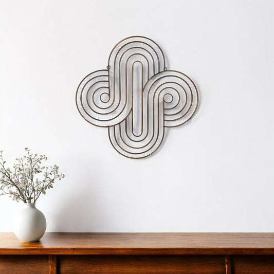 20" X 20" Bronze Metal Abstract Geometric Hanging Dimensional Sculpture