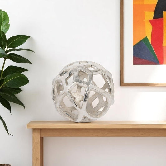 5" Silver Aluminum Geo Orb Tabletop Sculpture