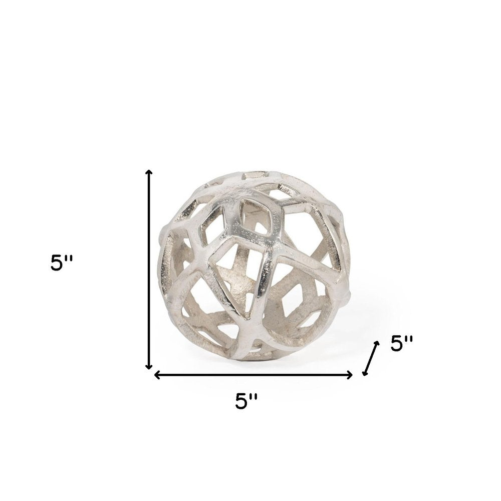 5" Silver Aluminum Geo Orb Tabletop Sculpture