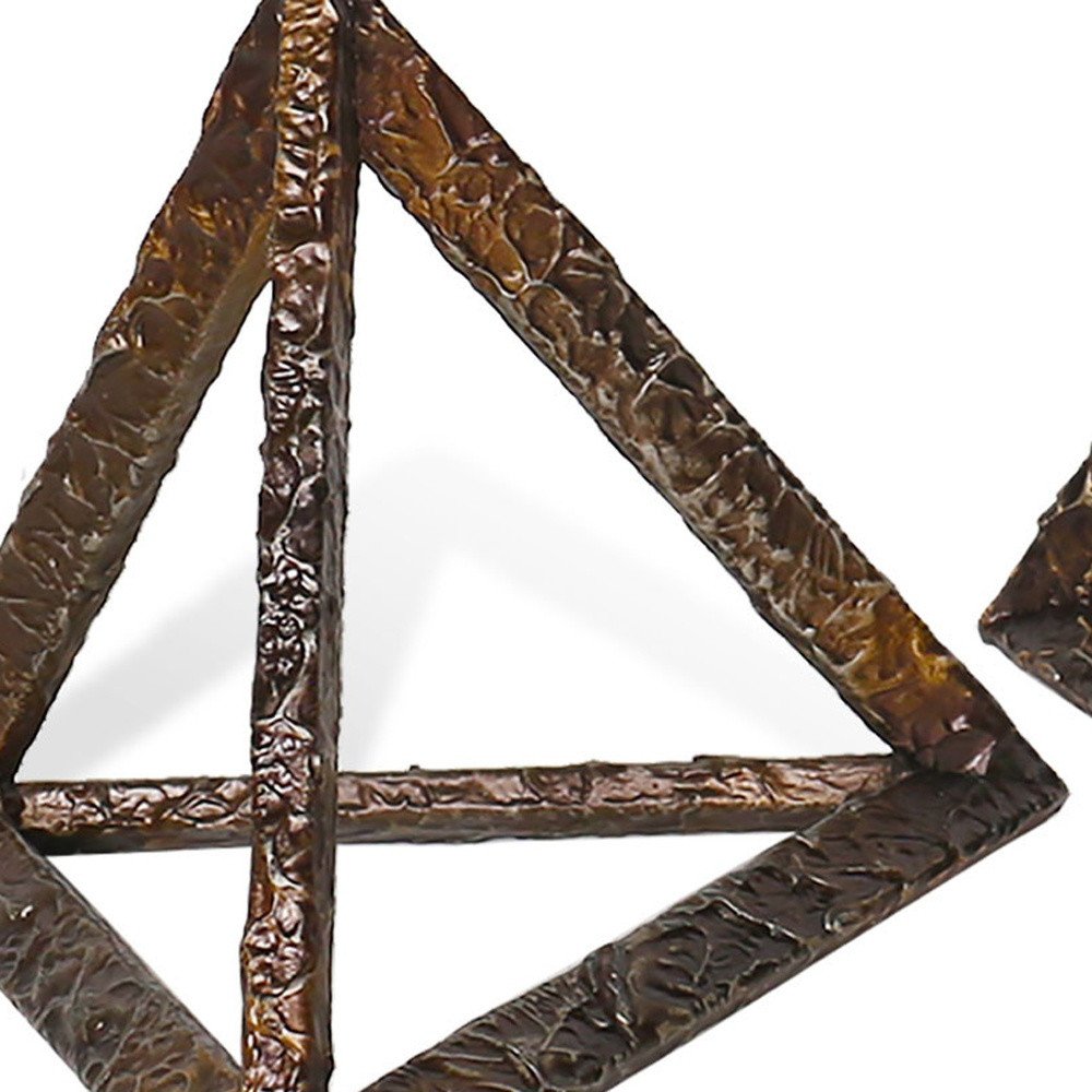 Set of Three Bronze Metal Pyramid Tabletop Sculptures