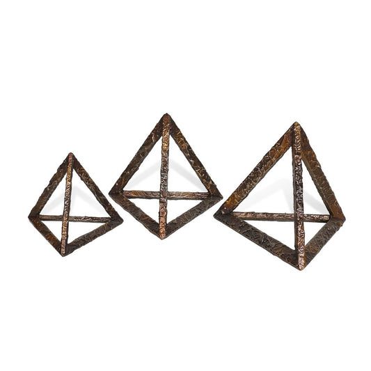Set of Three Bronze Metal Pyramid Tabletop Sculptures