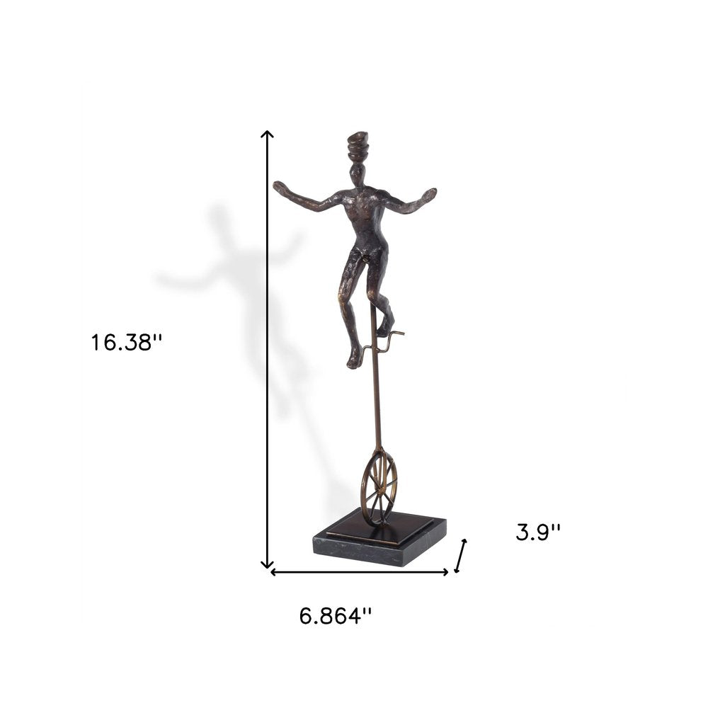 16" Bronze Resin Unicycle Man Tabletop Sculpture