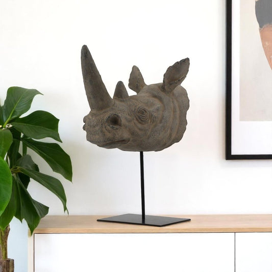17" Brown Resin Rhinoceros Tabletop Sculpture