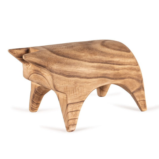 6" Brown Solid Wood Bull Tabletop Sculpture