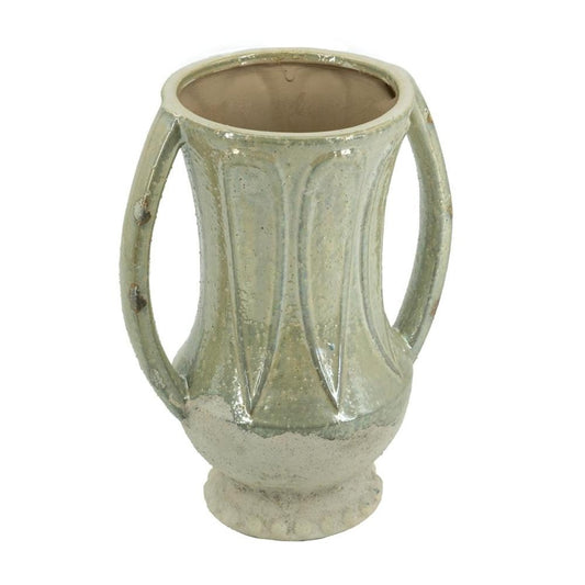 12" Sage And Ivory Amphora Ceramic Table Vase