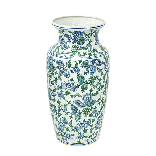24" White Blue And Green And White Chinoiserie Porcelain Table Vase