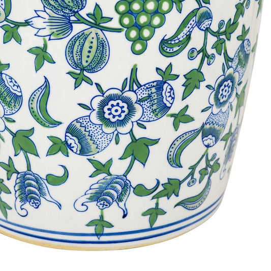 24" White Blue And Green And White Chinoiserie Porcelain Table Vase