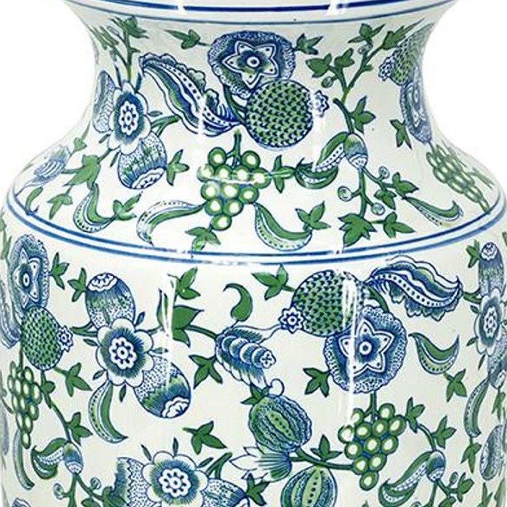 24" White Blue And Green And White Chinoiserie Porcelain Table Vase