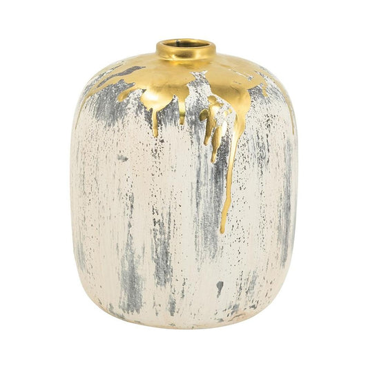 8" Gray Ivory And Gold Modern Abstract Ceramic Table Vase