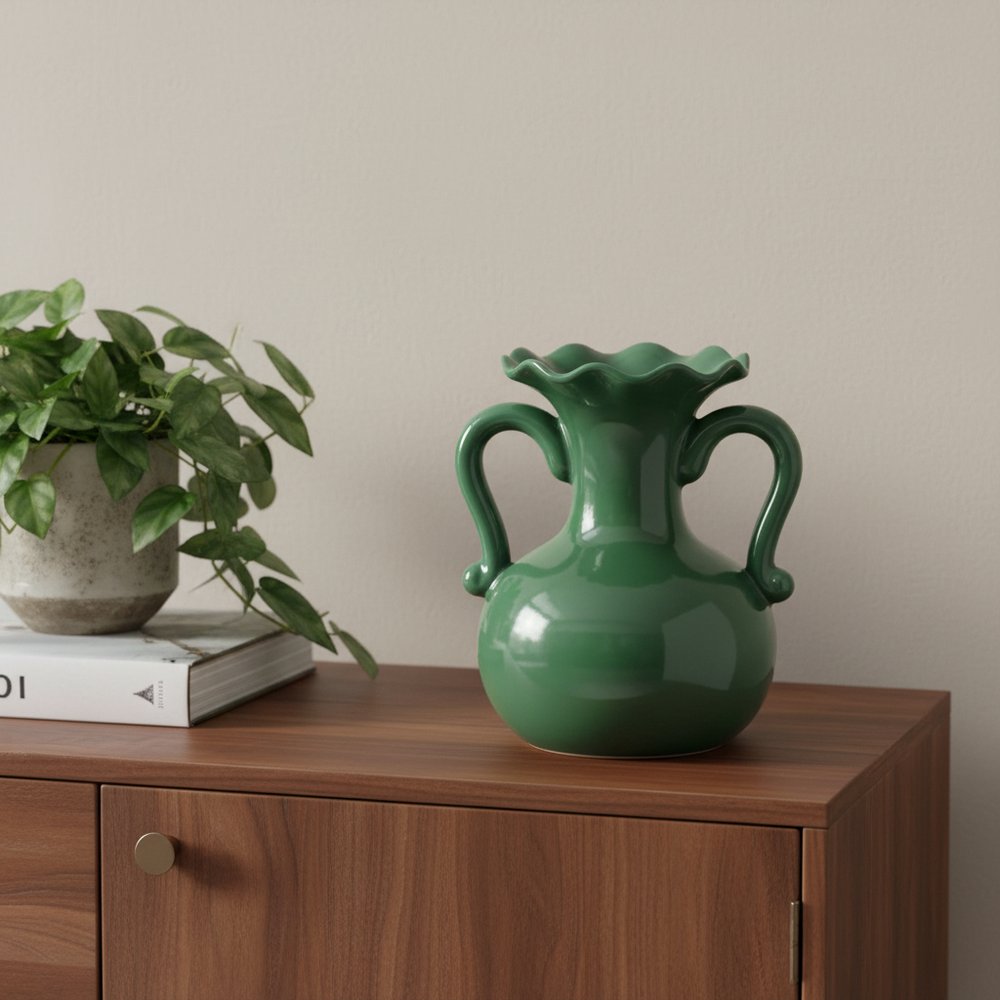 8" Hunter Green Ceramic Amphora Table Vase
