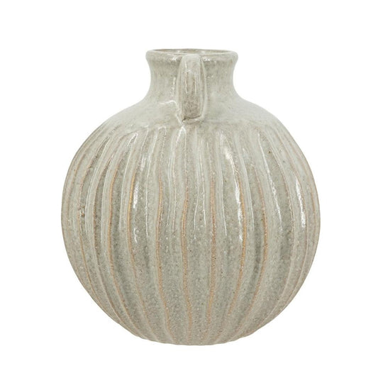 10" Sage And Gray Round With Handles Ceramic Table Vase