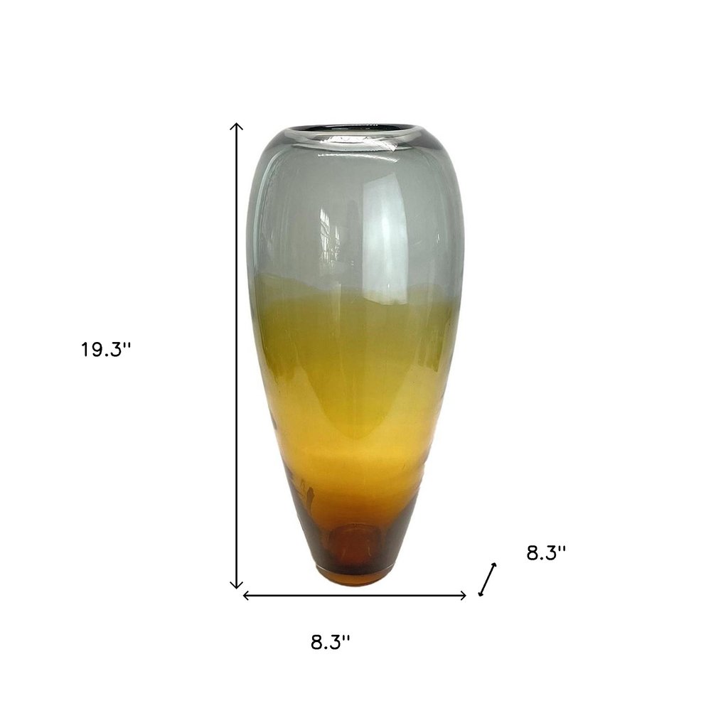 19" Clear And Brown Ombre Glass Table Vase