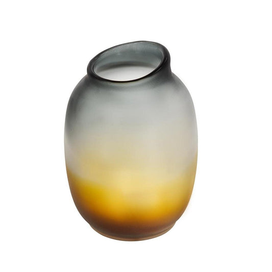 11" Charcoal And Orange Ombre Round Glass Table Vase