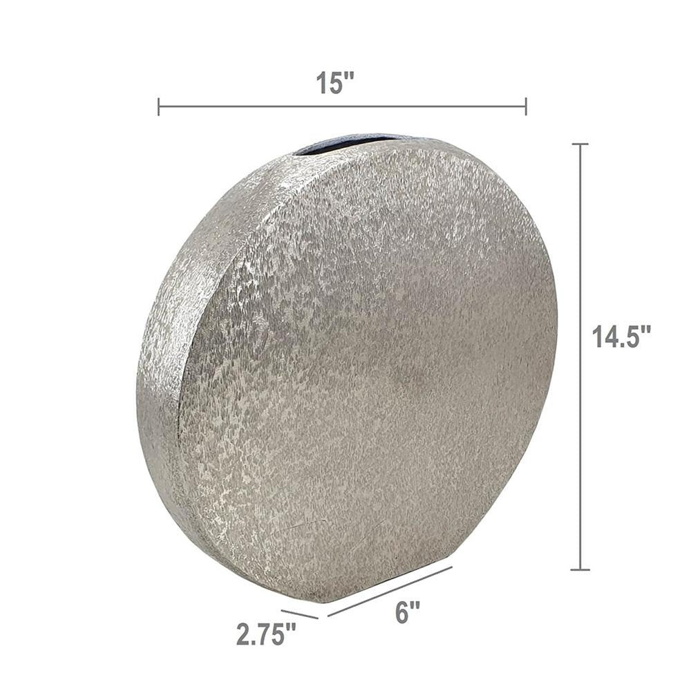 15" Silver Aluminum Round Disc Table Vase