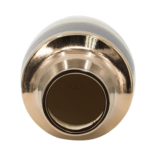 11" Brown and Bronze Striped Round Ceramic Table Vase With Does Not Apply