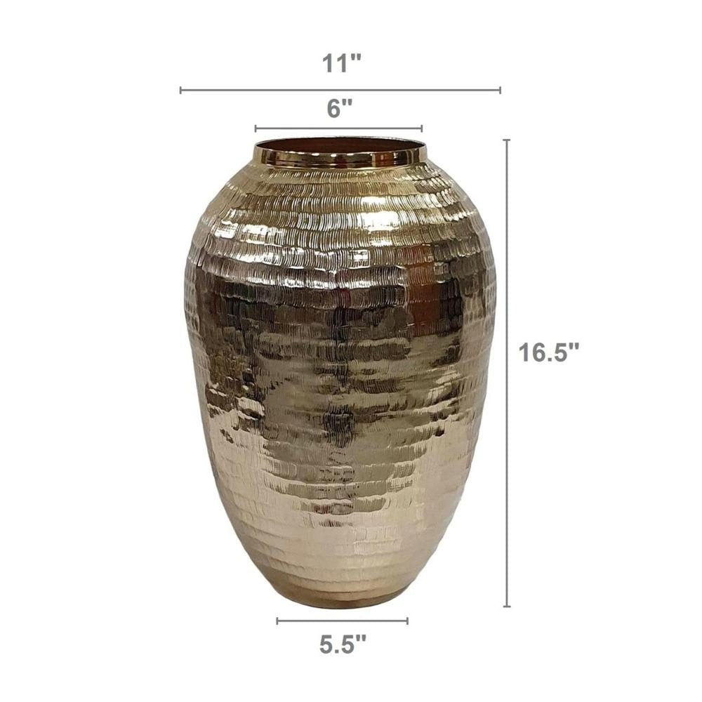 17" Gold Hammered Aluminum Urn Table Vase