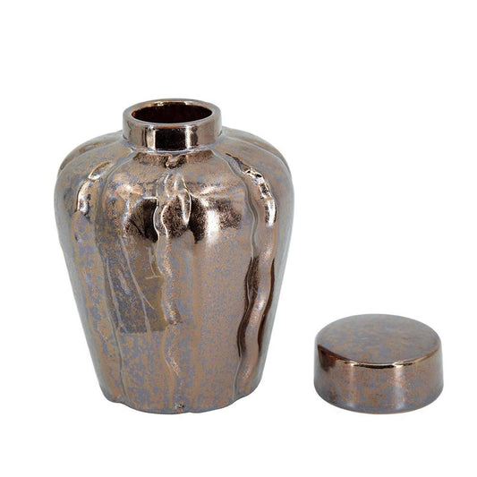 Set of Three Bronze And Silver Round Ceramic Table Vase