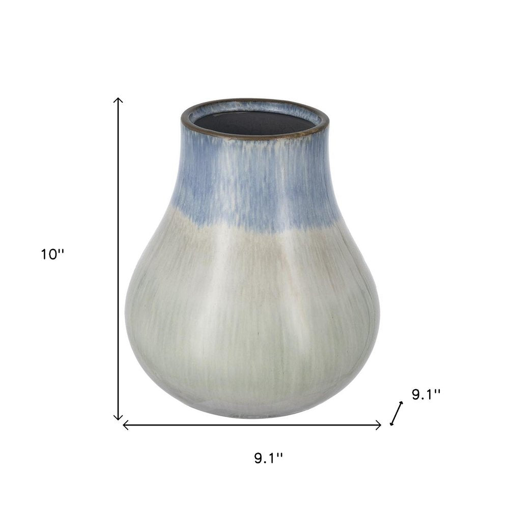 10" Blue Green Sand And Gray Ombre Round Ceramic Table Vase