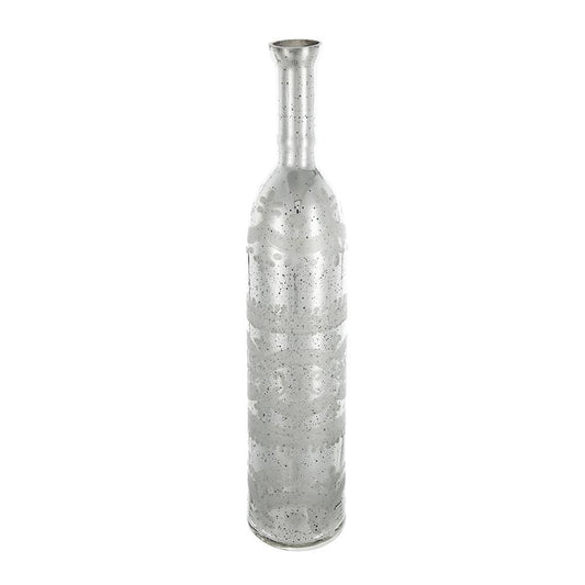 25" Antiqued Silver Floral Glass Bottle Table Vase