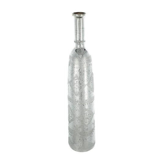 30" Antiqued Silver Floral Glass Bottle Table Vase