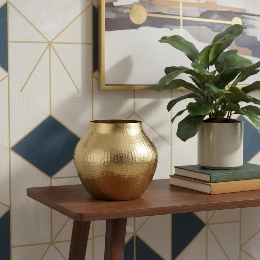 9" Gold Round Aluminum Table Vase