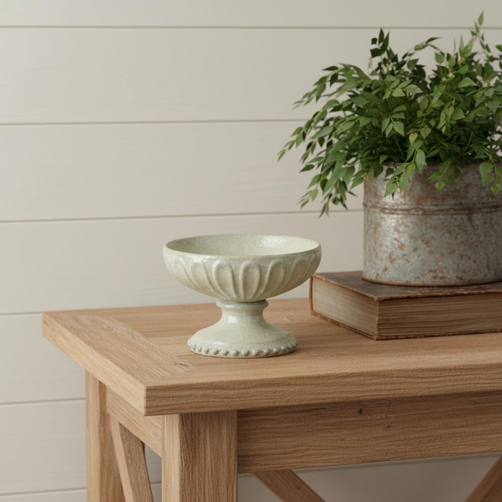 7" Sage And Ivory Round Ceramic Table Vase