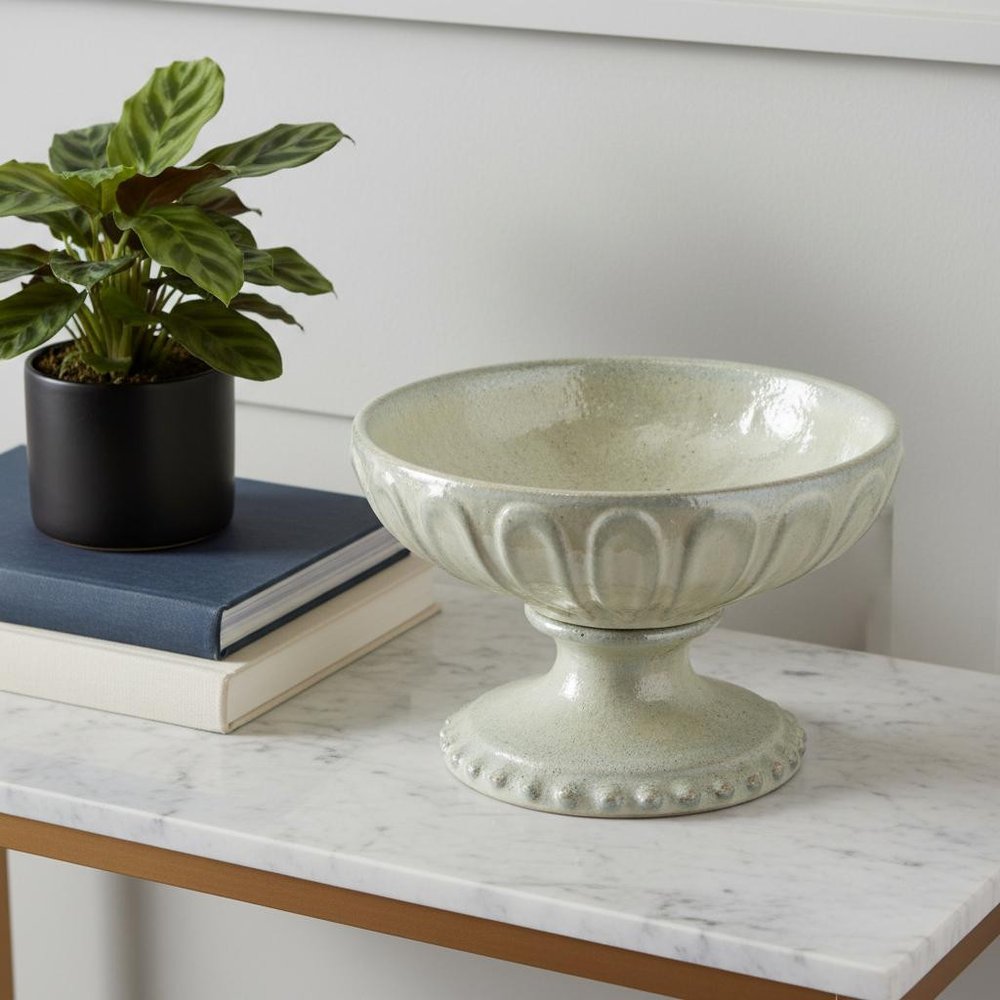 10" Gray Ceramic Round Pedestal Centerpiece Bowl