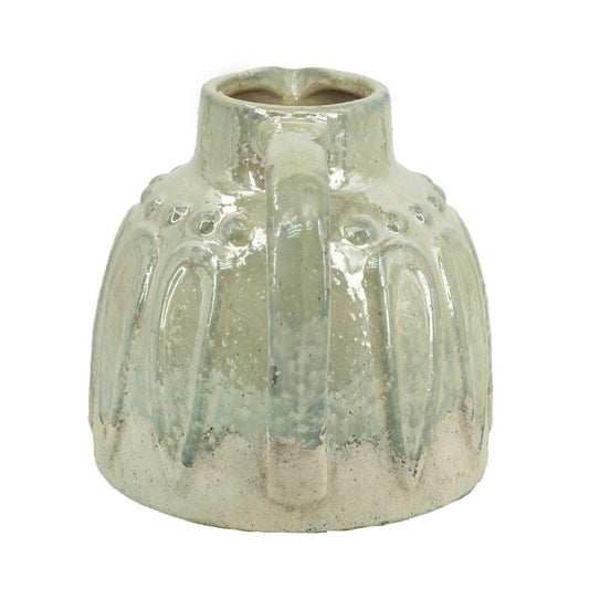 7" Sage and Ivory Round Ceramic Jug Vase With Does Not Apply