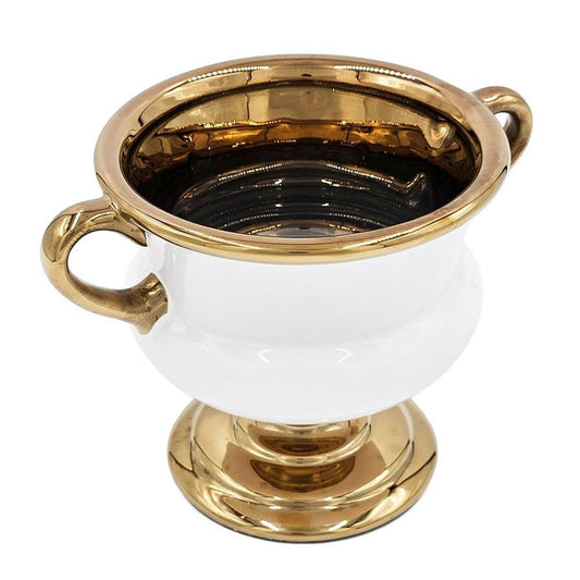 7" White And Gold Amphora Ceramic Urn