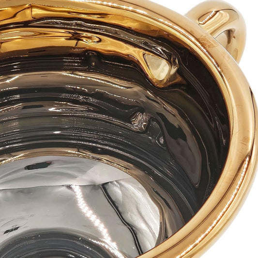 6" White And Gold Amphora Ceramic Table Vase