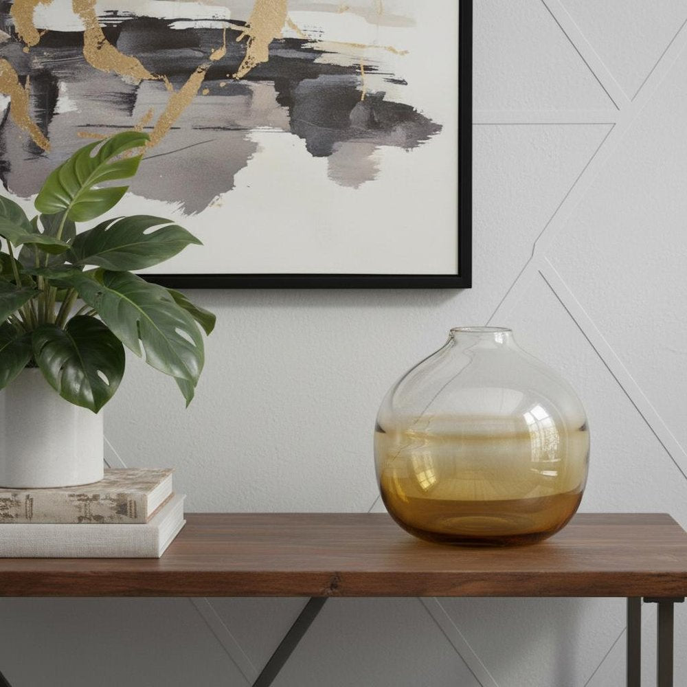 9" Clear And Brown Ombre Round Glass Table Vase