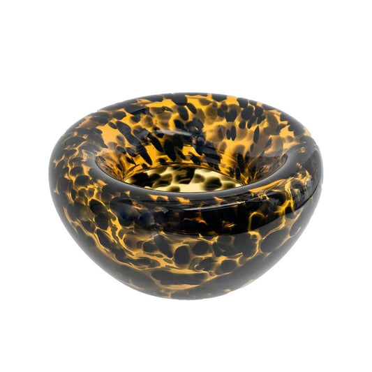 4" Amber And Black Cheetah Animal Print Glass Round Table Vase