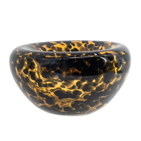 4" Beige Brown And Black Animal Print Round Glass Table Vase