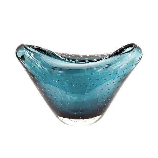 11" Turquoise Glass Wavy Edge Oval Centerpiece Bowl