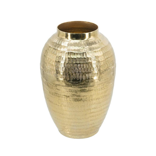 13" Gold Hammered Aluminum Urn Table Vase