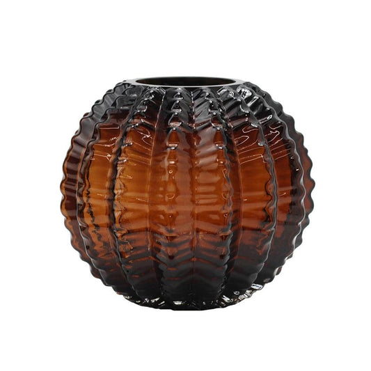 6" Burnt Umber Glass Textured Round Table Vase