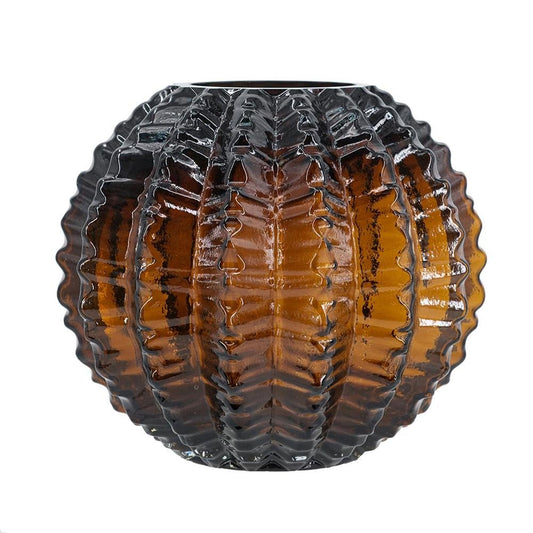 6" Burnt Umber Glass Textured Round Table Vase
