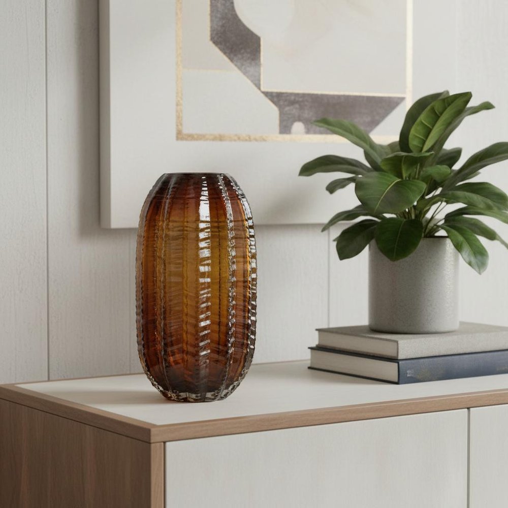 11" Burnt Umber Round Glass Table Vase