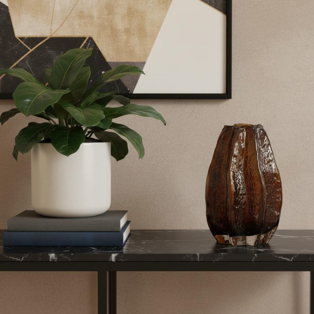 8" Burnt Umber Wavy Glass Table Vase