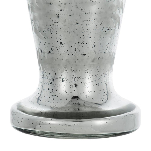 20" Antiqued Silver Etched Floral Glass Round Table Vase