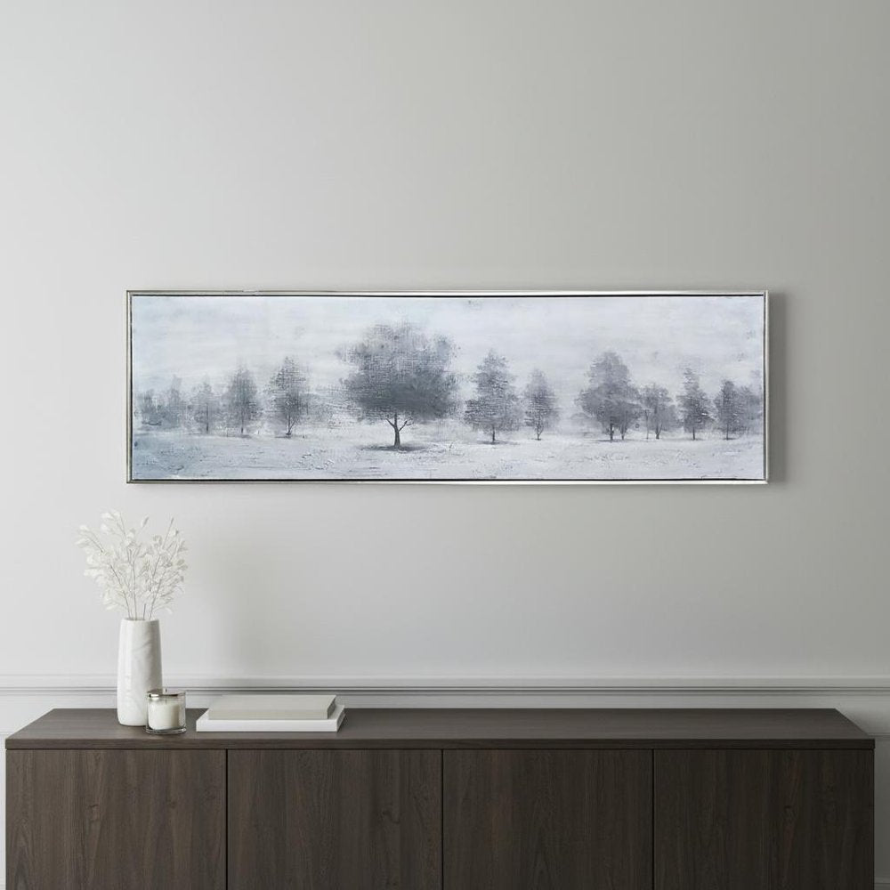 Trees at Dusk Hand Painted Silver Floater Frame Wall Art