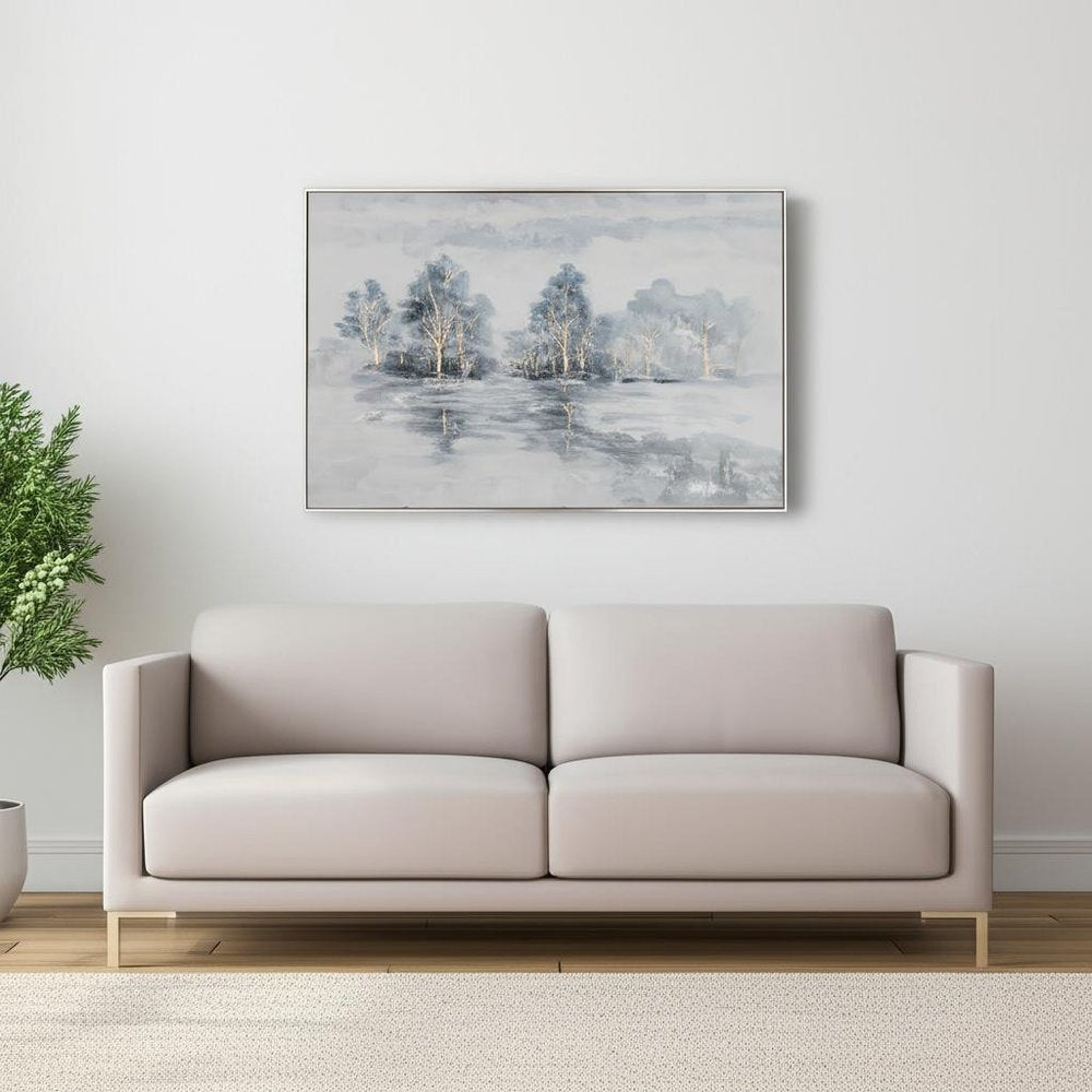 Winter's Woods Hand Painted Silver Floater Frame Wall Art