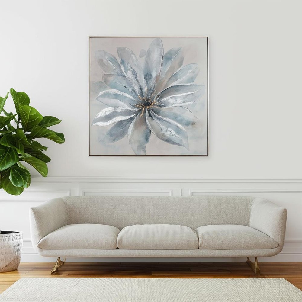 Radiant Blossom Hand Painted Silver Floater Frame Wall Art