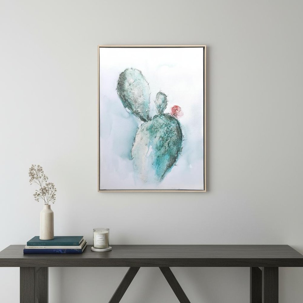 Desert Bloom Hand Painted Brown Floater Frame Wall Art
