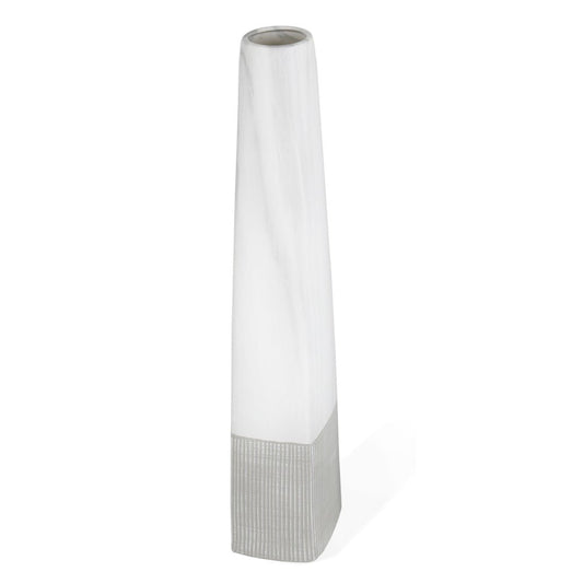 32" White Faceted Geometric Tapered Ceramic Floor Vase