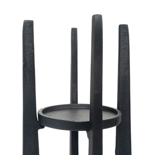12" Black Distressed Aluminum Geometric Tabletop Pillar Candle Holder