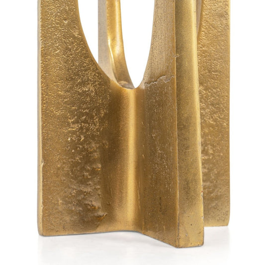 16" Gold Distressed Aluminum Geometric Tabletop Pillar Candle Holder